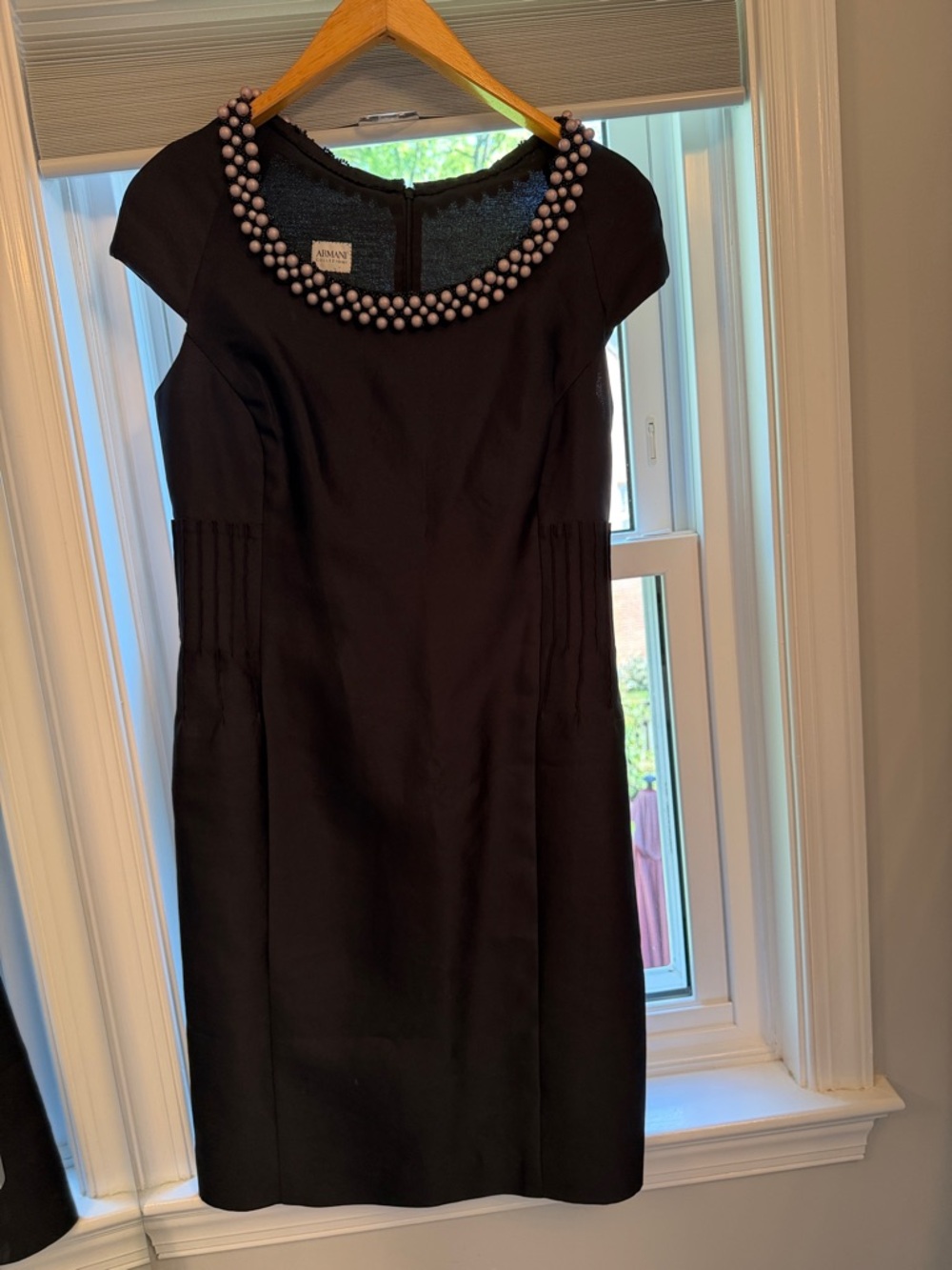 Giorgio Armani Black Midi Dress with Beaded Collar